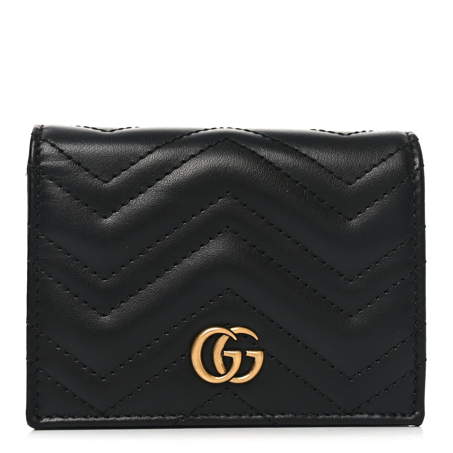 Gucci Calfskin Matelasse GG Marmont Card Case Wallet Black 1 of 8