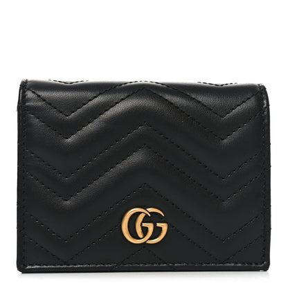 Gucci Calfskin Matelasse GG Marmont Card Case Wallet Black 1 of 8