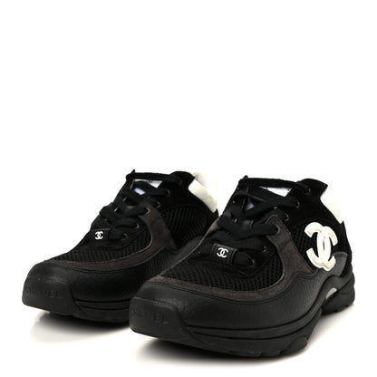 Chanel Mesh Suede Grained Calfskin Womens CC Sneakers 37 Black White 4 of 10