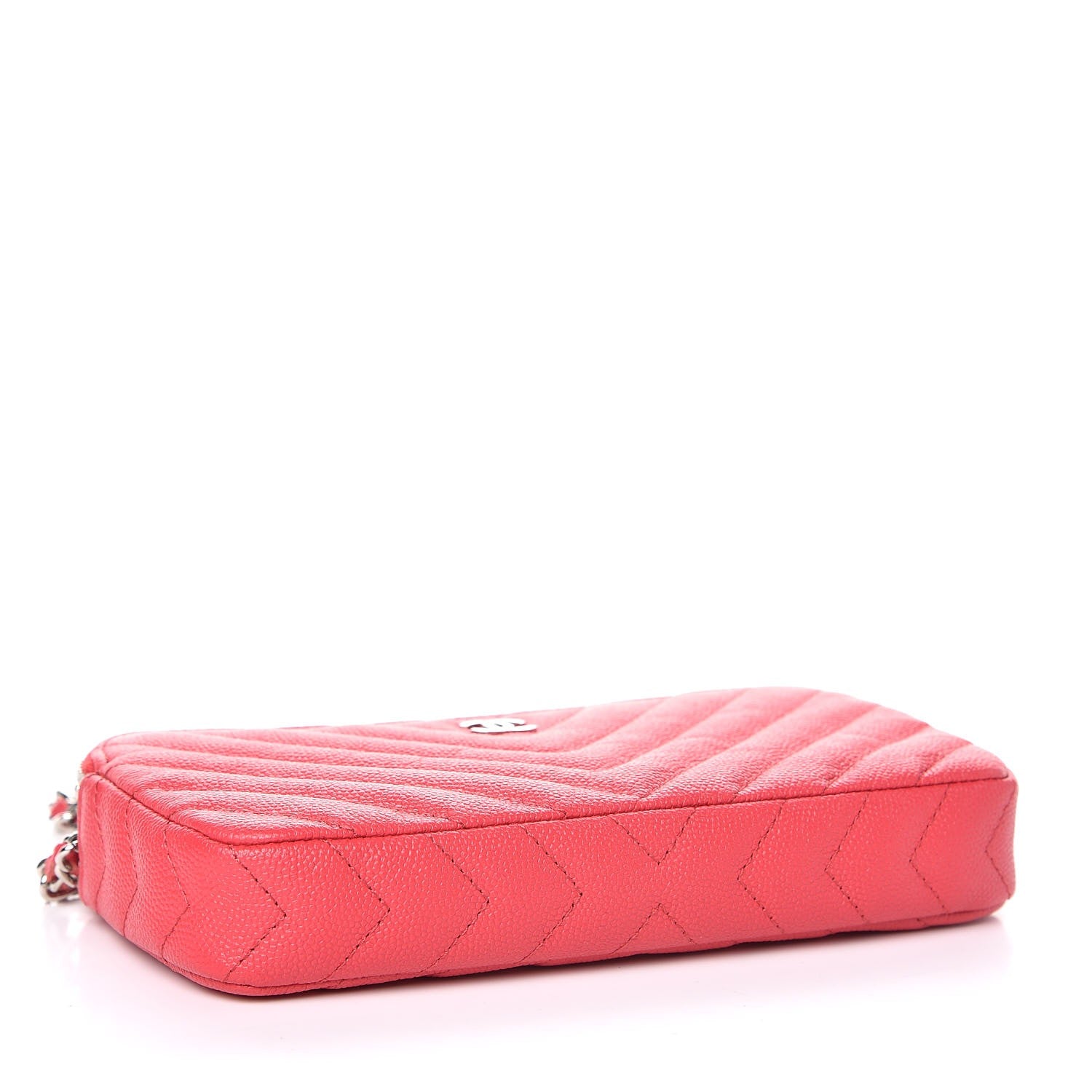 Chanel Caviar Chevron Quilted Small Clutch With Chain Light Red 4 of 12