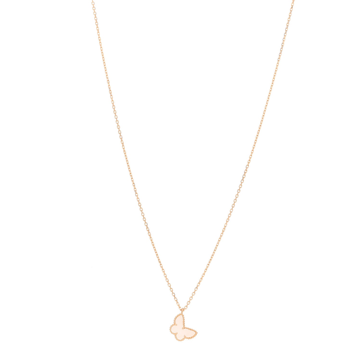 Van Cleef & Arpels 18K Yellow Gold Mother of Pearl Sweet Alhambra Butterfly Pendant Necklace 1 of 6