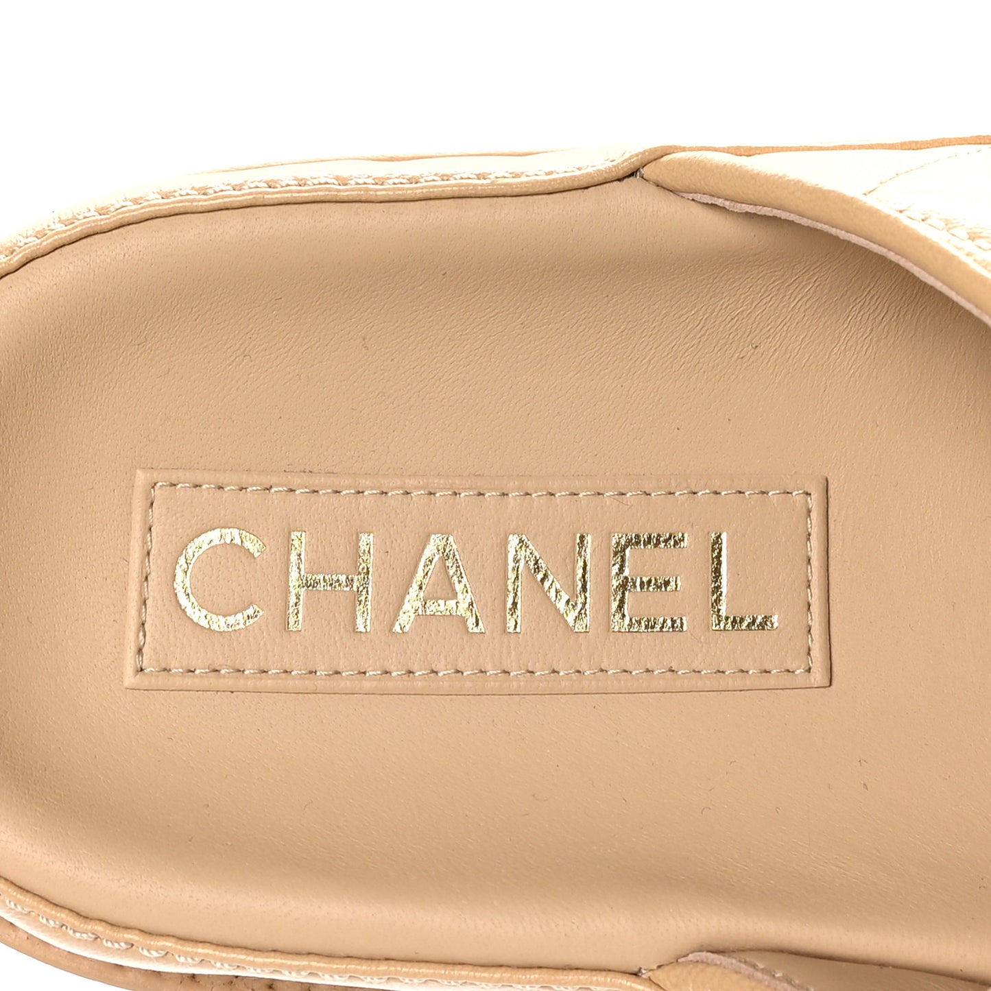 Lambskin Quilted Velcro Dad Chain CC Slide Sandals 40 Beige