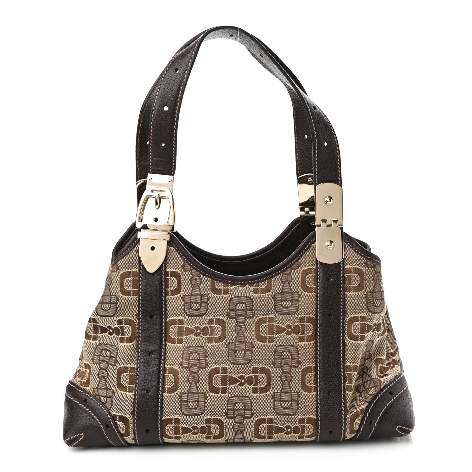 Gucci Canvas Horsebit Print Shoulder Bag Brown 1 of 11