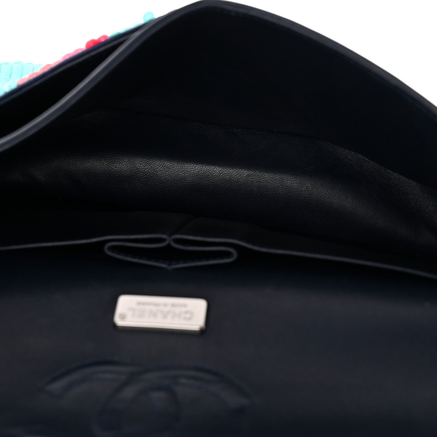 Chanel Sequin Lambskin Striped Medium Double Flap Blue Green Pink Red 5 of 12
