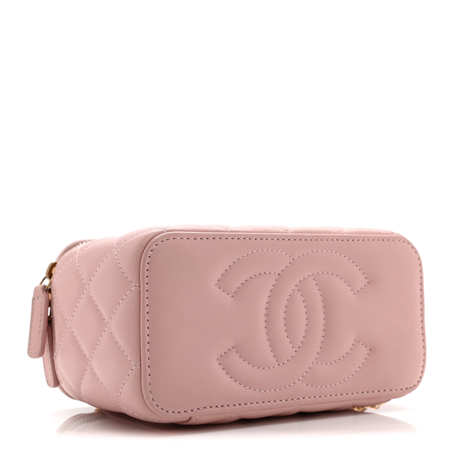Caviar Quilted Pearl Enamel Small Vanity Case With Chain Light Pink