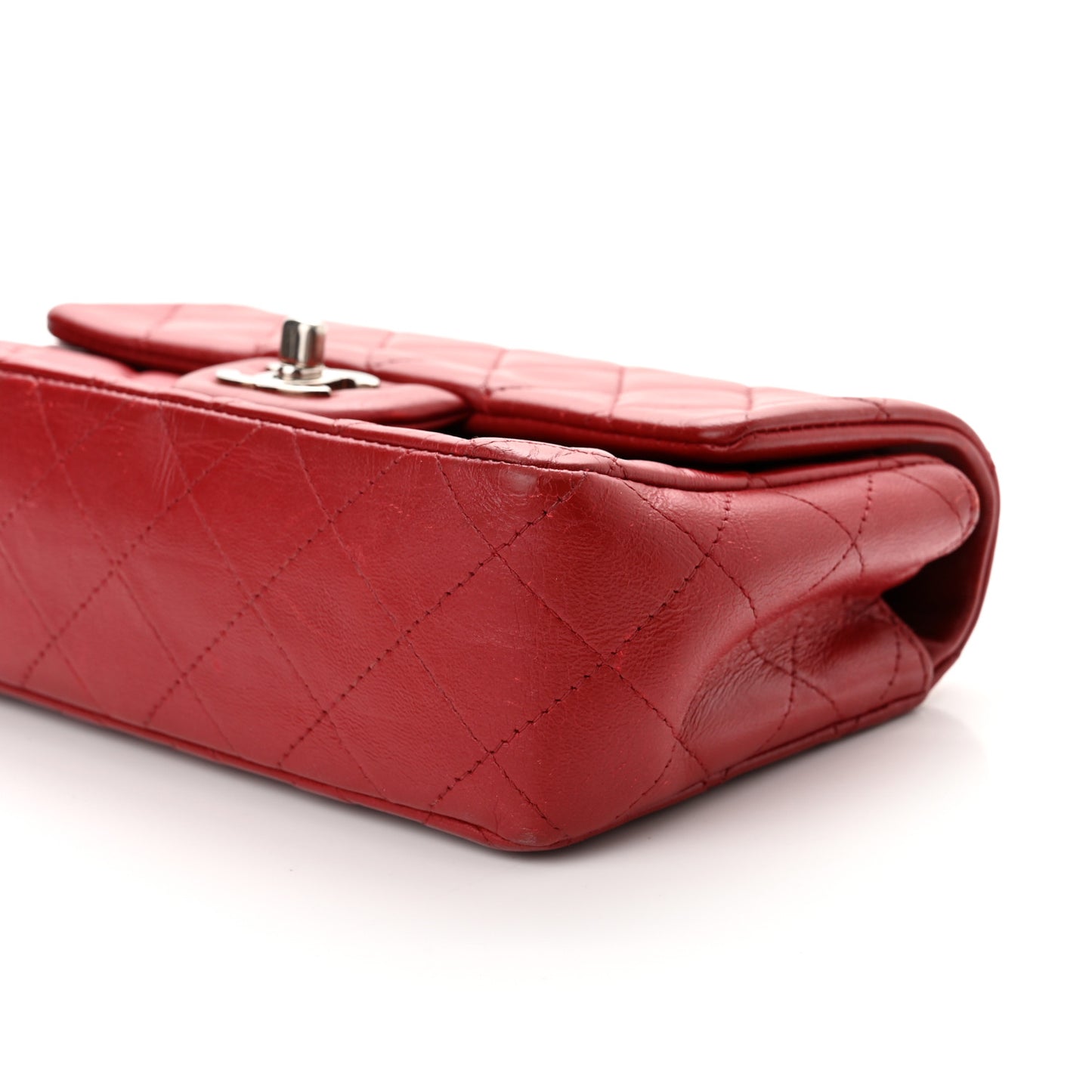 Lambskin Quilted Mini Rectangular Flap Dark Red