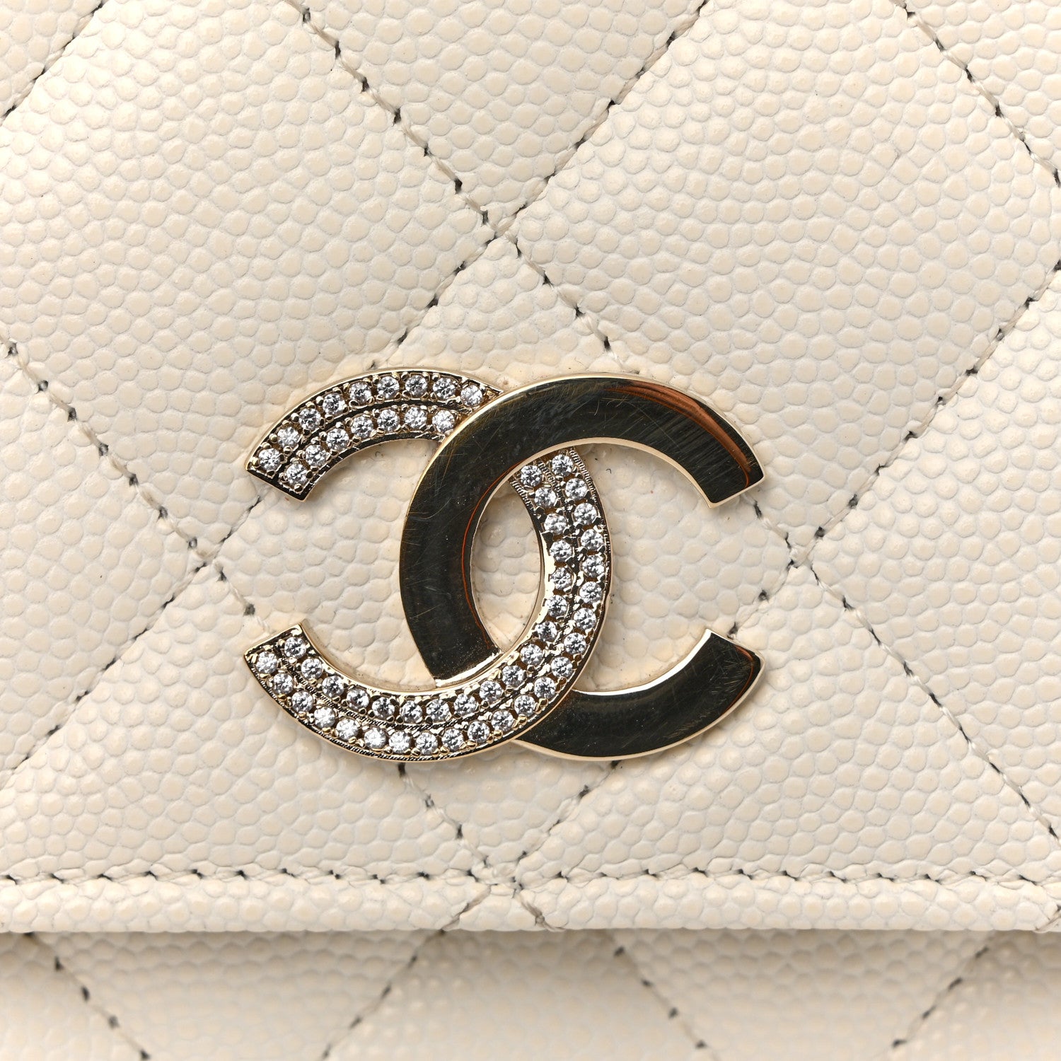 Chanel Caviar Quilted Crystal CC Wallet On Chain WOC White 13 of 15