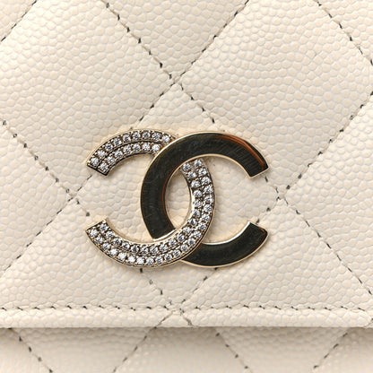 Chanel Caviar Quilted Crystal CC Wallet On Chain WOC White 13 of 15