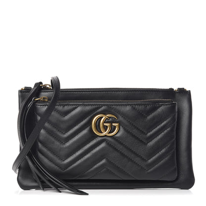 Gucci Calfskin Matelasse Small GG Marmont Double Zip Shoulder Bag Black 1 of 10