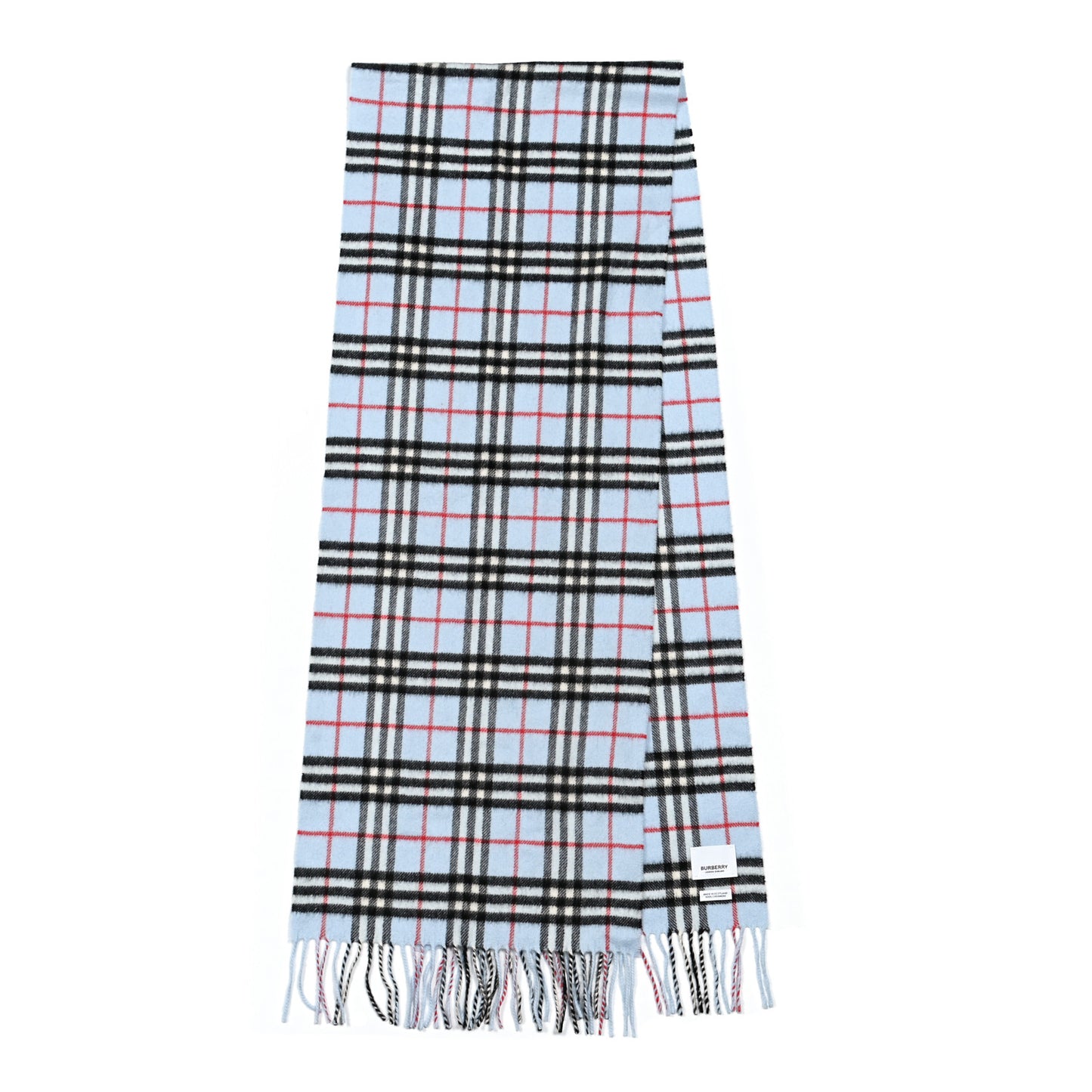 Cashmere House Check Striped Fringe Scarf Blue