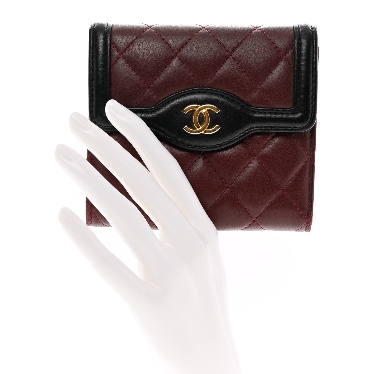 Chanel Lambskin Quilted Two Tone Day Compact Flap Wallet Burgundy 2 of 8