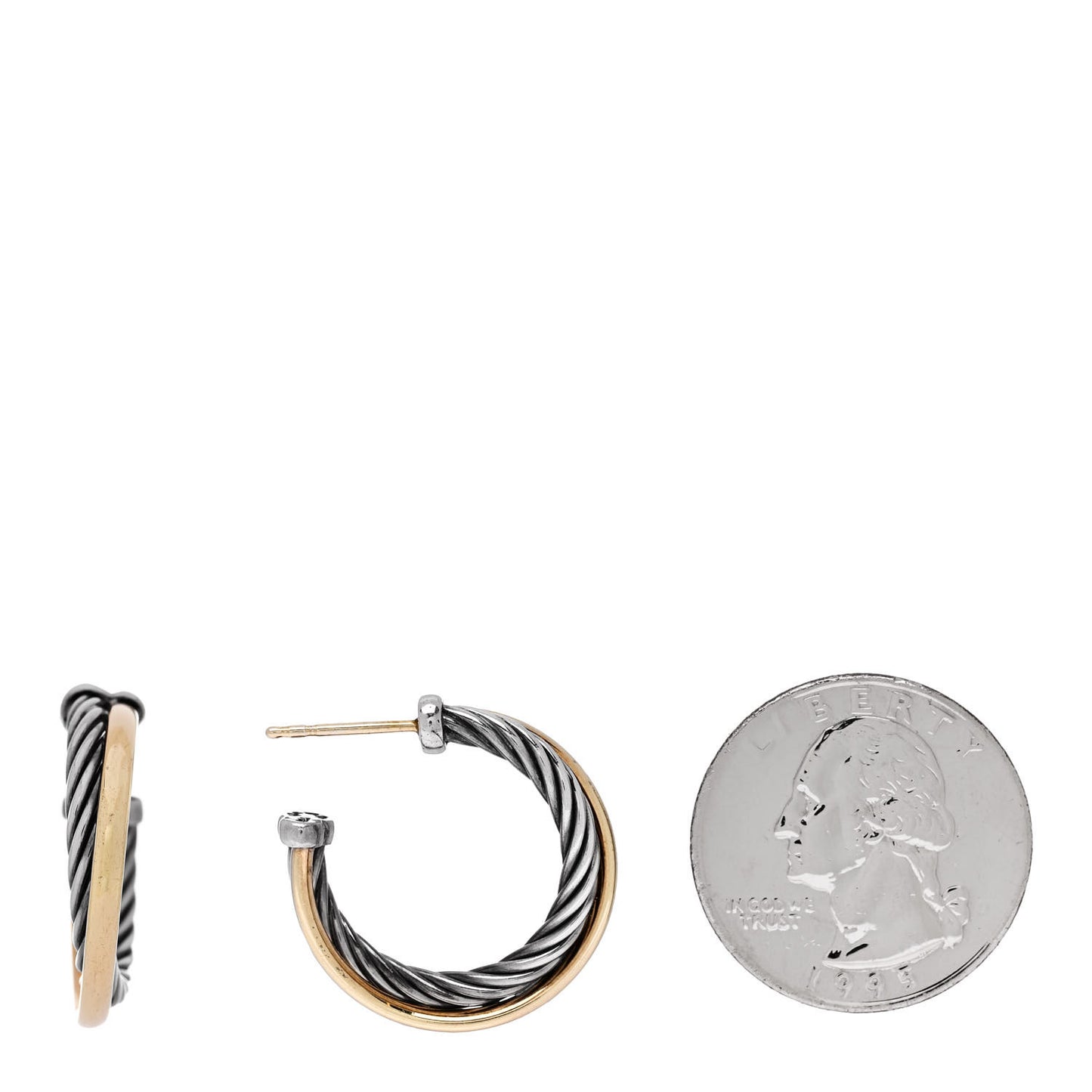 Sterling Silver 18K Yellow Gold 23mm Crossover Cable Hoop Earrings