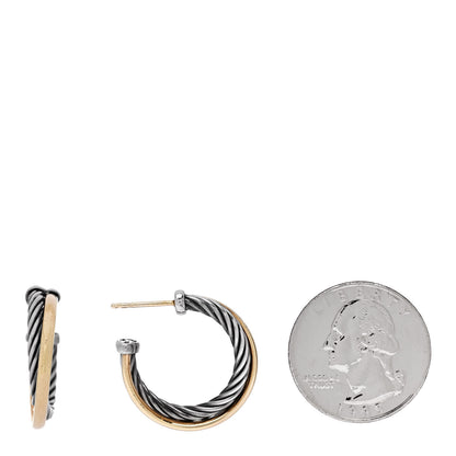 David Yurman Sterling Silver 18K Yellow Gold 23mm Crossover Cable Hoop Earrings 2 of 4