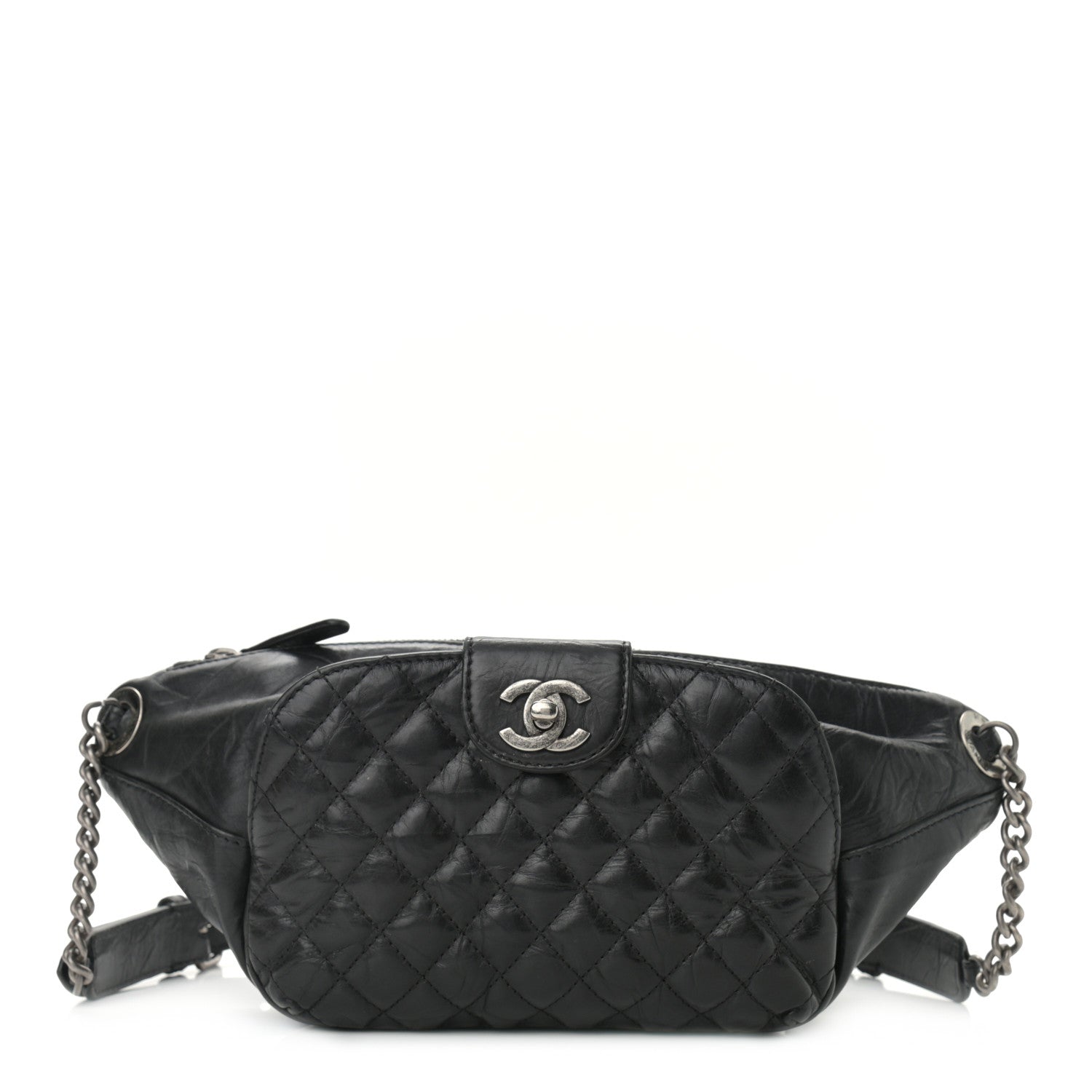 Chanel Crumpled Calfskin Quilted Casual Rock Waist Bag Fanny Pack Black 1 of 10