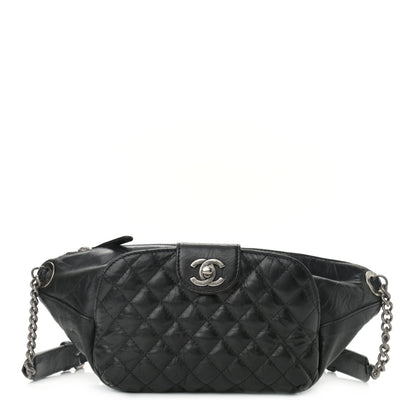 Chanel Crumpled Calfskin Quilted Casual Rock Waist Bag Fanny Pack Black 1 of 10
