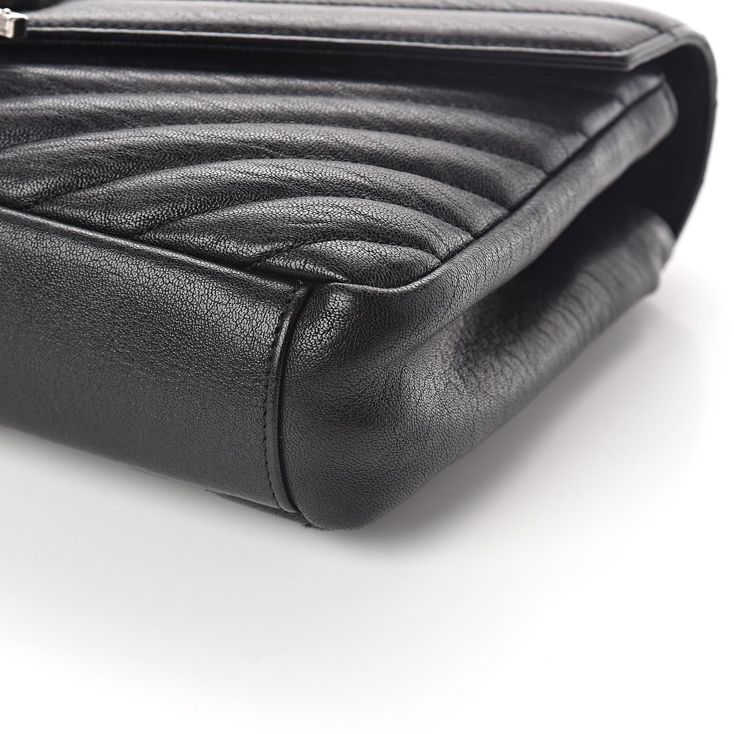 Sheepskin Matelasse Chevron Monogram Medium College Bag Black