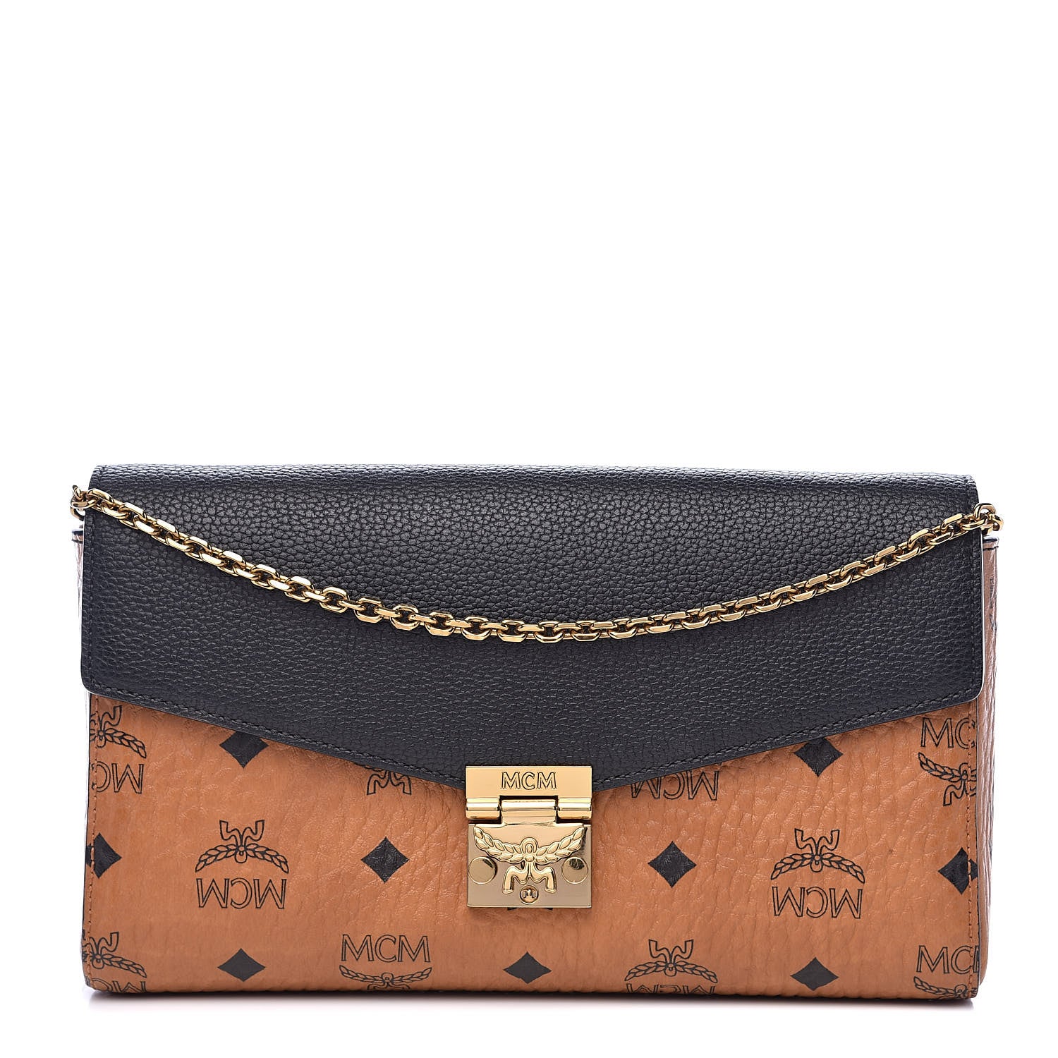 MCM Visetos Calfskin Millie Wallet on Chain Cognac Black 1 of 9