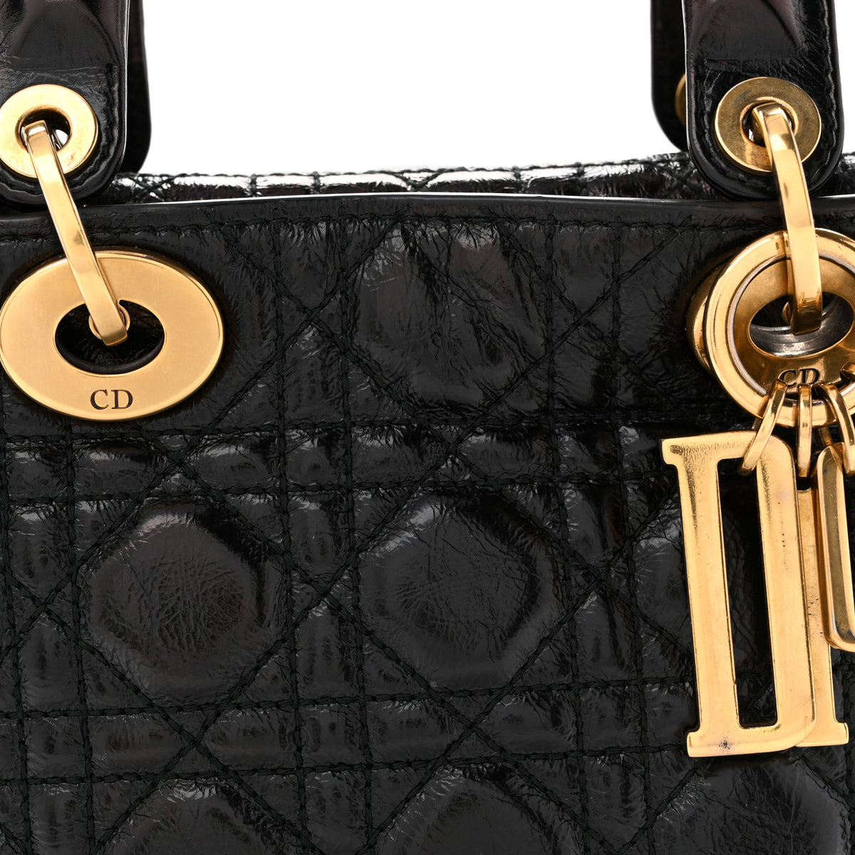 Crinkled Patent Cannage Small Lucky Badges My Lady Dior Black