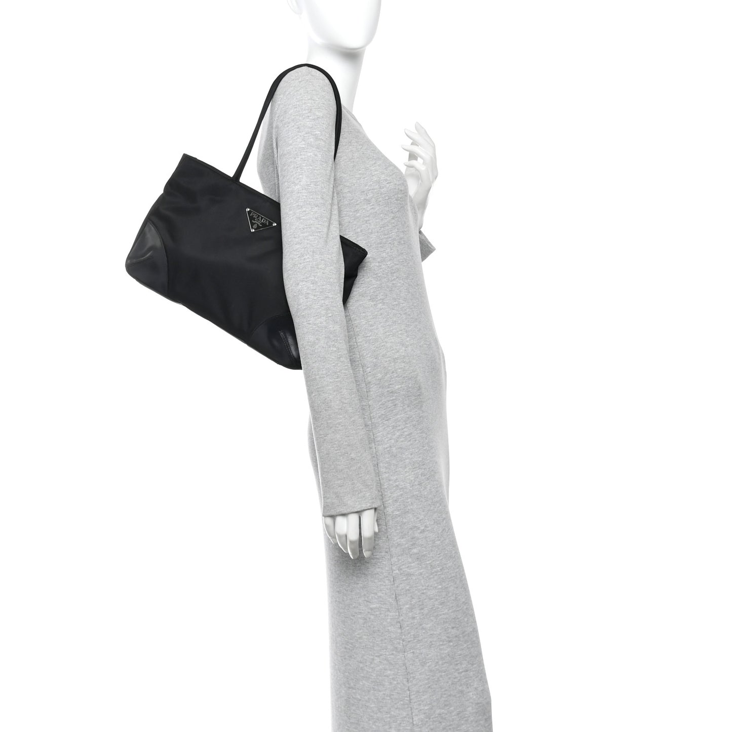 Tessuto Nylon Calfskin Shopping Tote Black