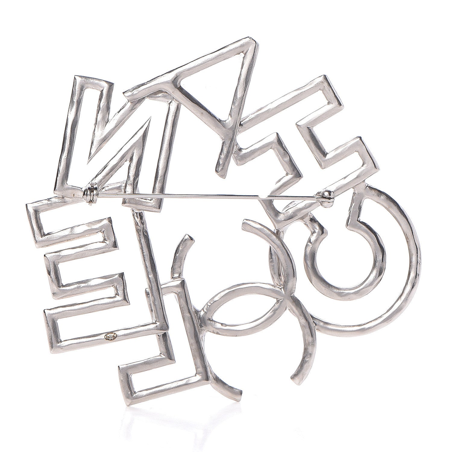 Chanel Metal Logo Brooch Silver 3 of 5