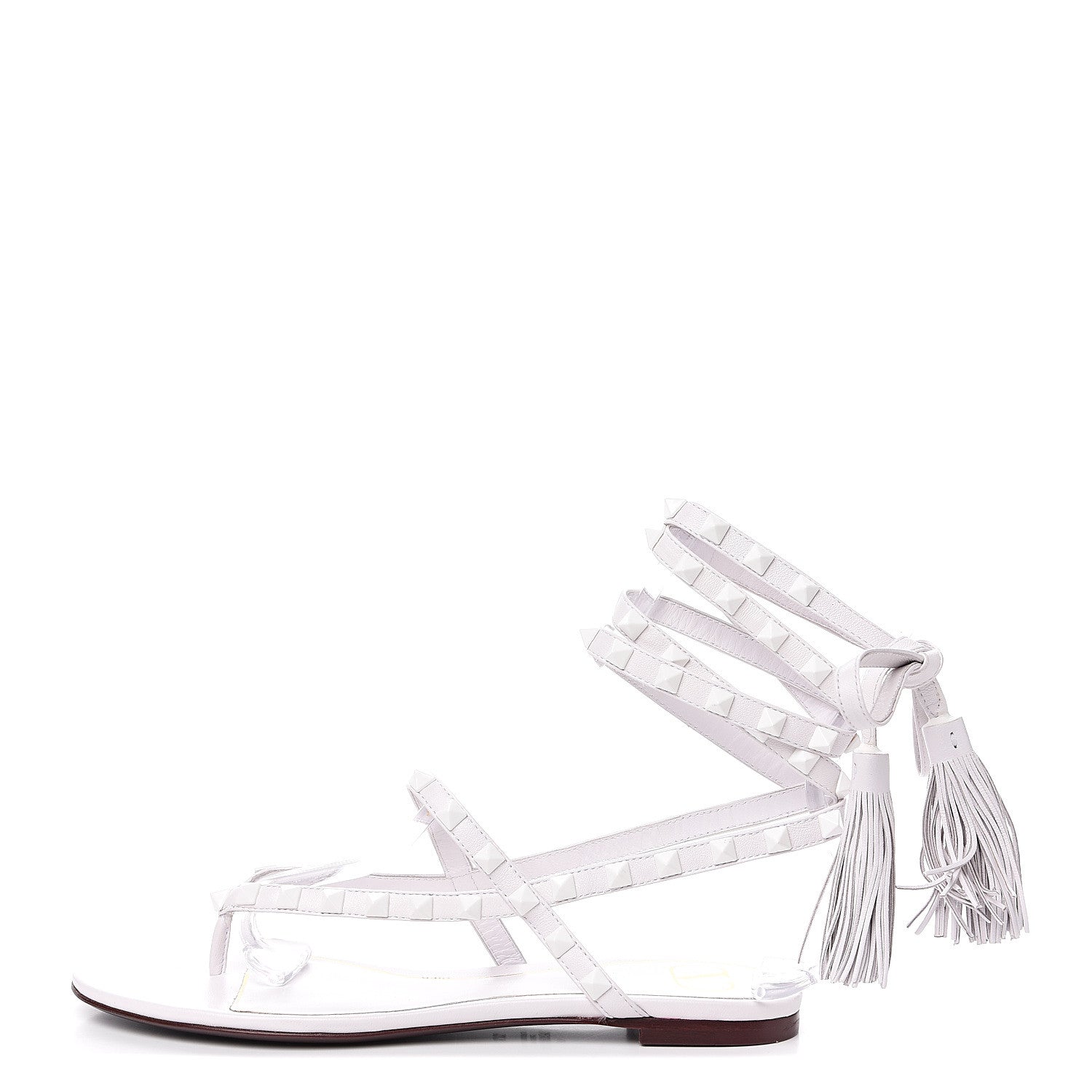 Valentino Garavani Calfskin Rockstud Wraparound Sandals 37.5 White 1 of 9