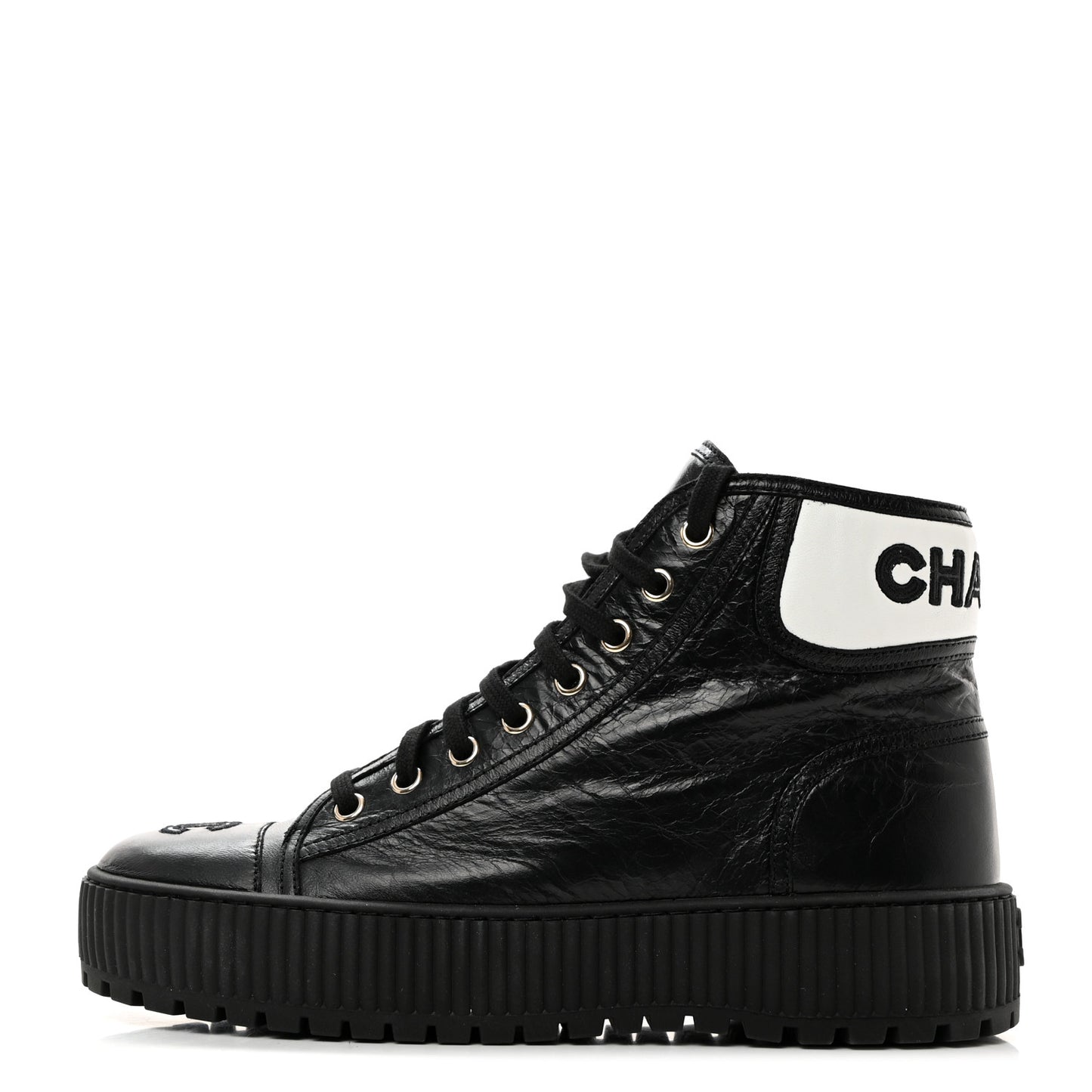 Aged Calfskin Lace Up Cap Toe Sneakers 38.5 Black White