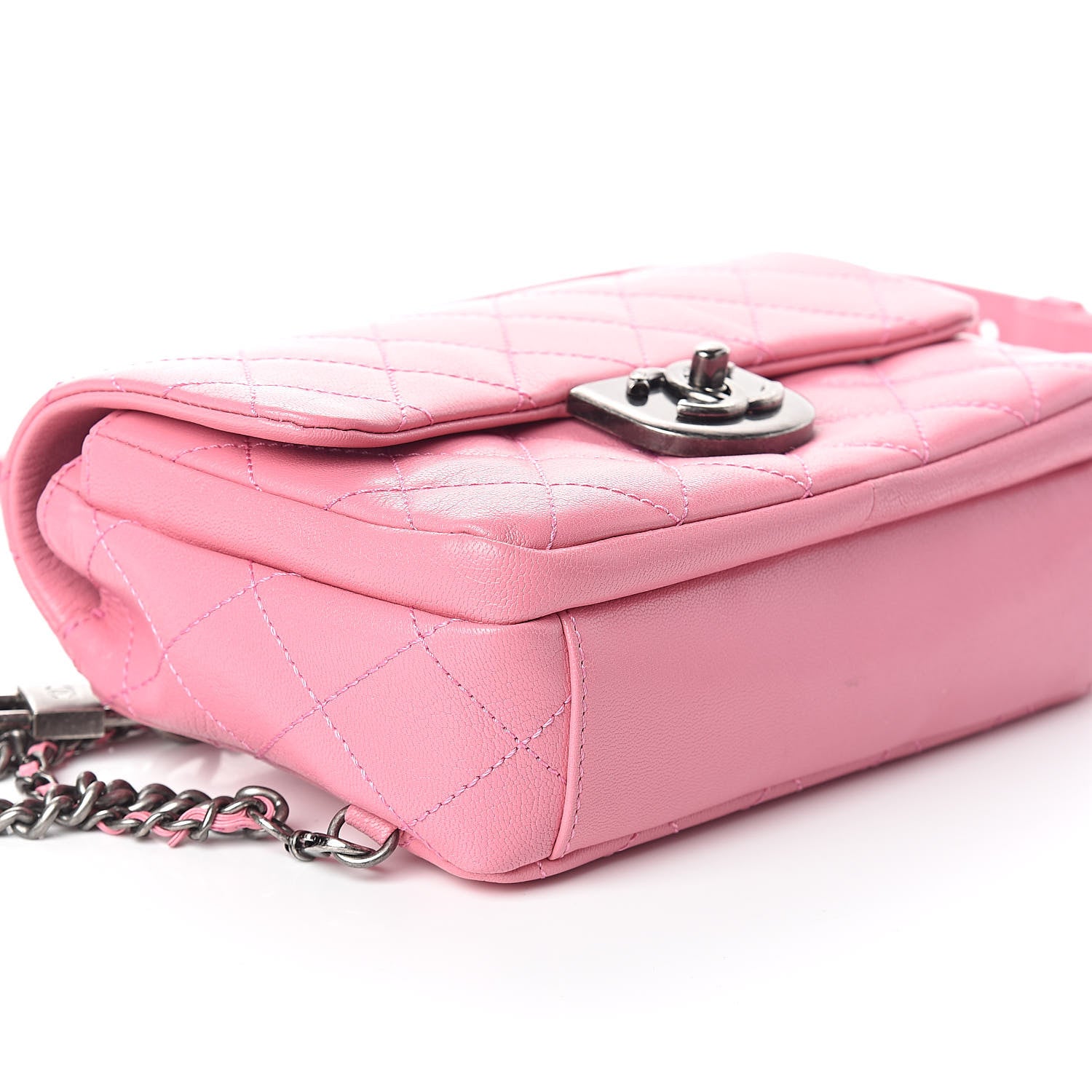 Chanel Shiny Goatskin Quilted Small Double Carry Waist Chain Flap Pink 9 of 9
