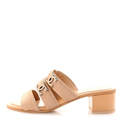 Chanel Fabric Metal CC Logo Mules 36.5 Beige 1 of 9