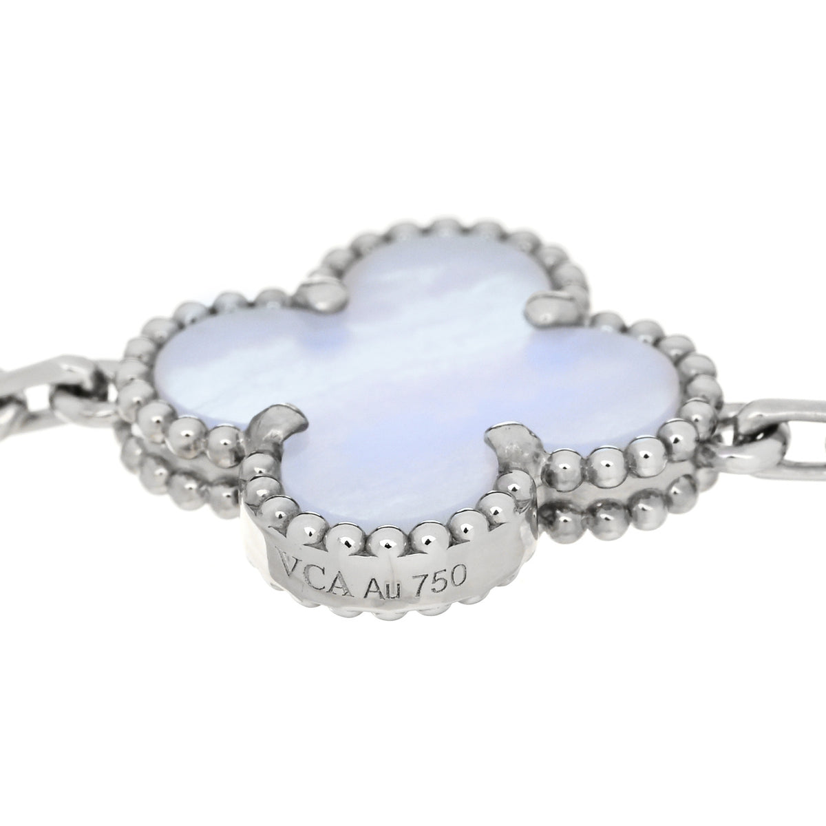 Van Cleef & Arpels 18K White Gold Chalcedony 5 Motifs Vintage Alhambra Bracelet 3 of 5