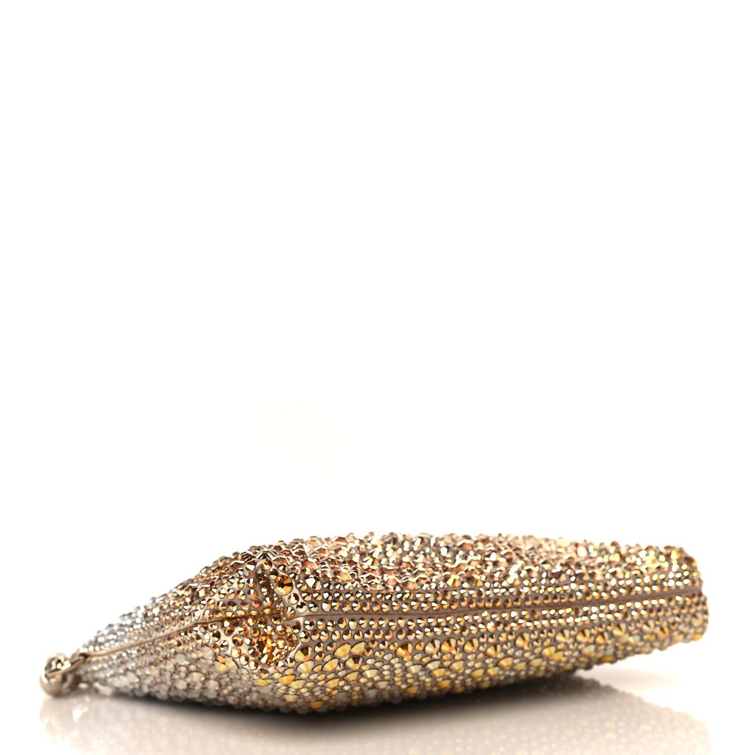 Jimmy Choo Satin Crystal Embellished Callie Tasseled Clutch Gold 3 of 9