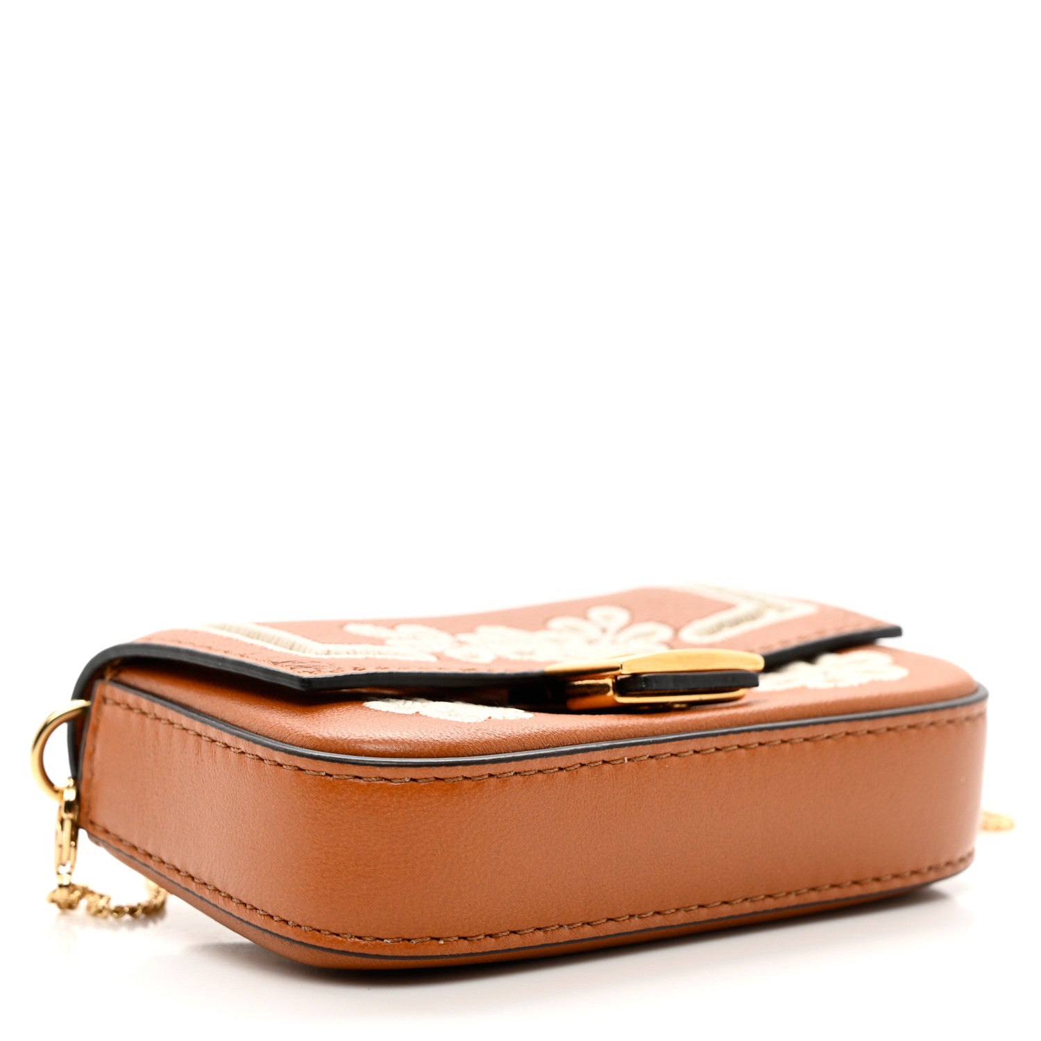 Fendi Shiny Nappa Vitello King Floral Ajour Embroidered Nano Baguette Charm Brandy 4 of 6