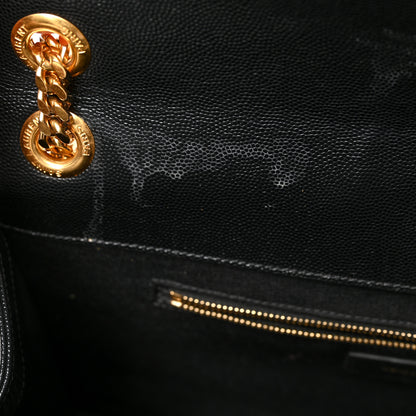 Saint Laurent Grain De Poudre Matelasse Chevron Large Monogram Satchel Black 12 of 14