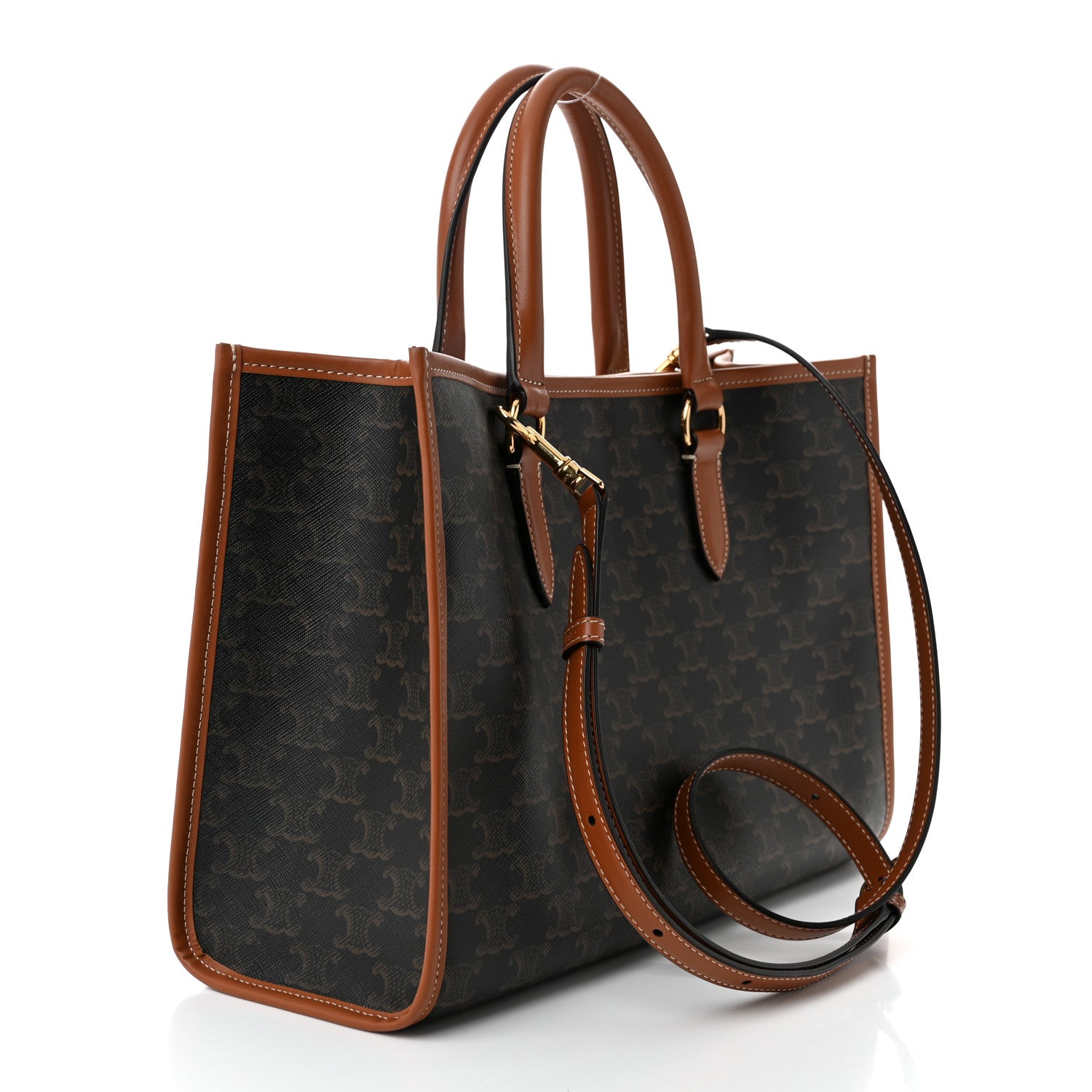 Celine Triomphe Canvas Calfskin Mini Horizontal Cabas Tan 3 of 9