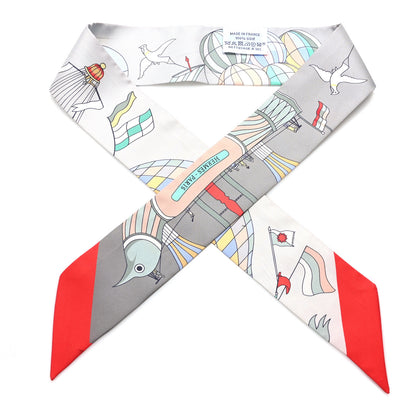 Hermes Silk Les Folies Du Ciel Twilly Gris Perle Grenadine Vert 1 of 4