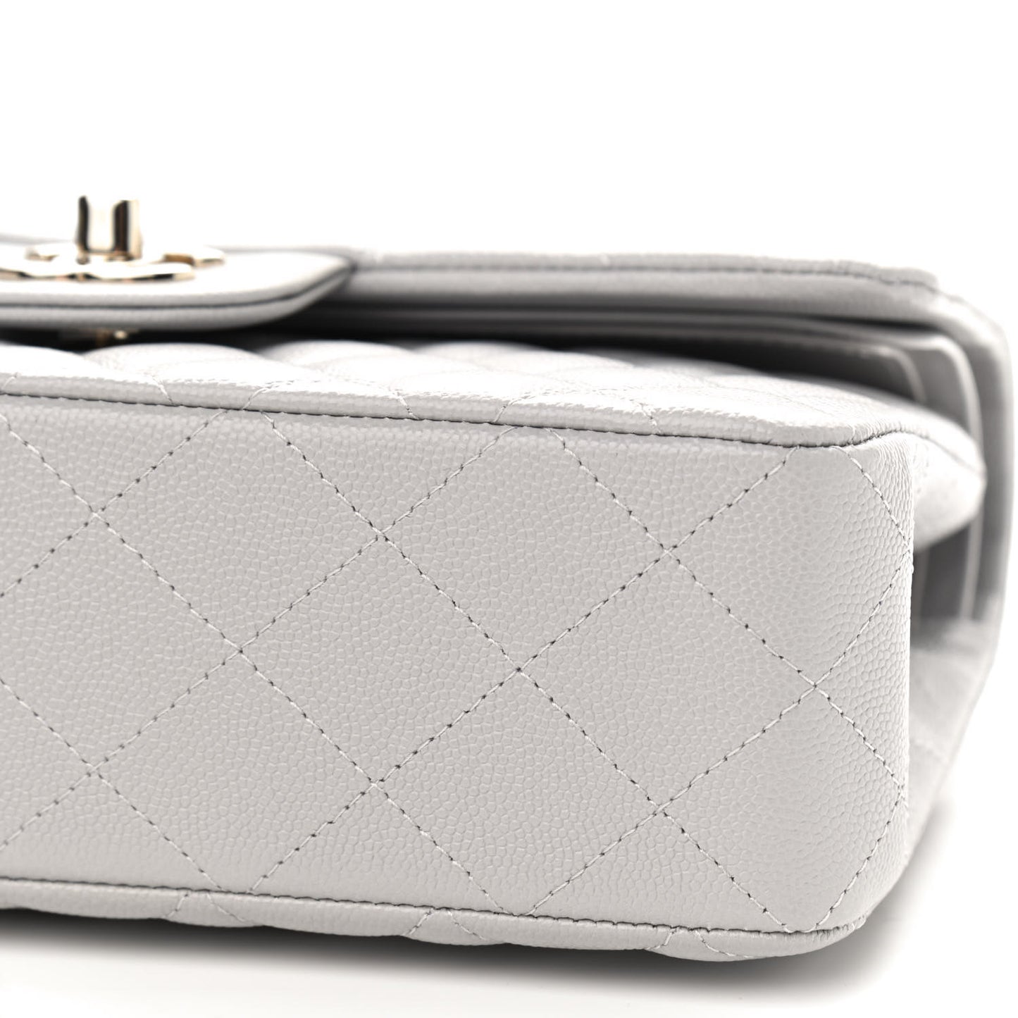 Caviar Quilted Small Double Flap Grey