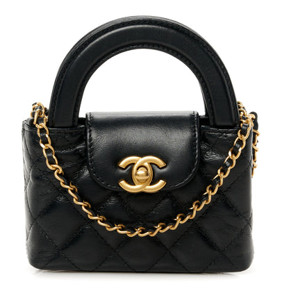 Chanel Shiny Aged Calfskin Quilted Mini Nano Kelly Shopper Black 1 of 11