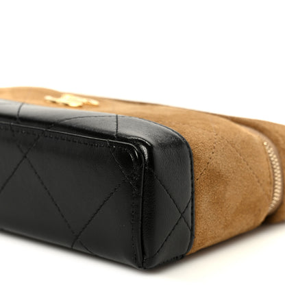 Chanel Suede Calfskin Shiny Lambskin Stitched Top Handle Slim Vanity With Chain Beige Black 10 of 11
