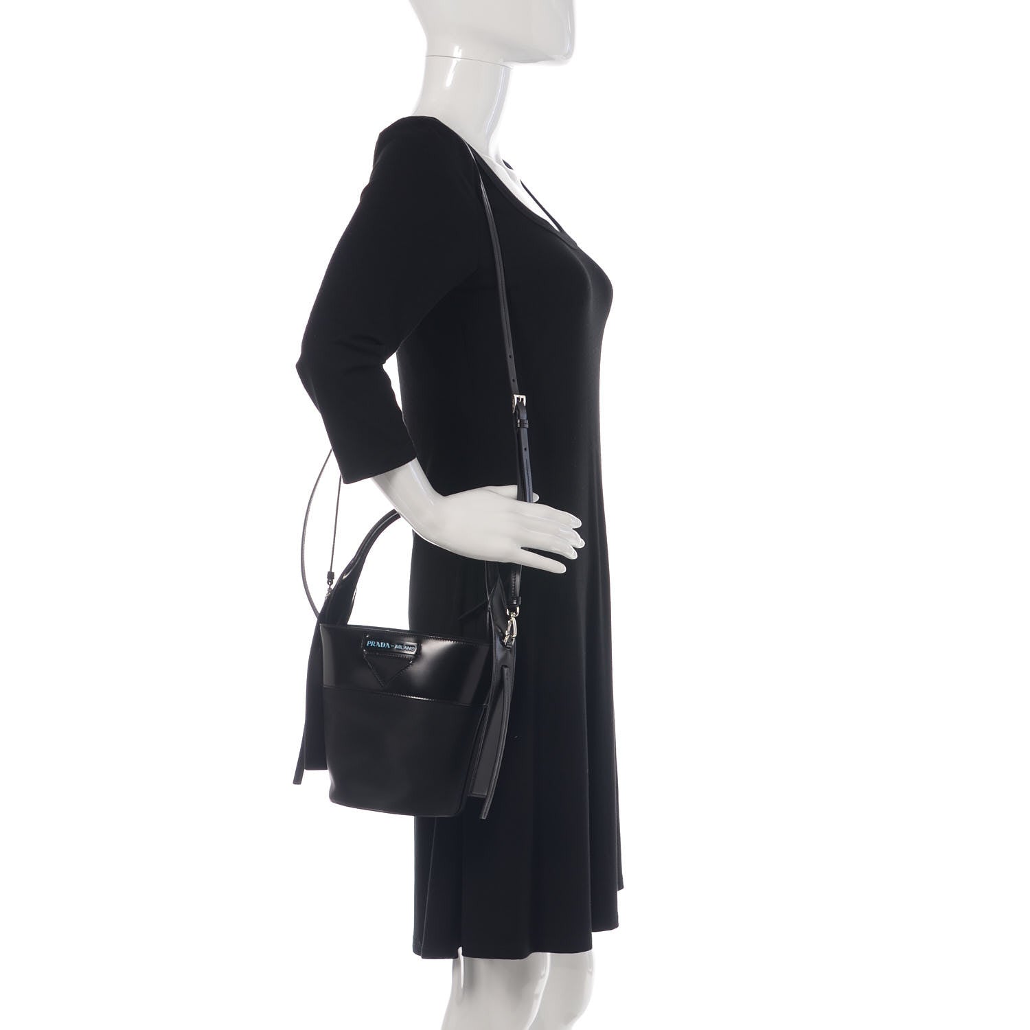 Prada Calfskin Tessuto Nylon Ouverture Bucket Bag Black 2 of 8