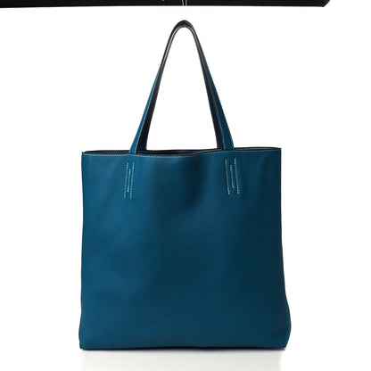 Hermes Taurillon Clemence Double Sens 45 Reversible Tote Bleu Izmir Bleu Saphir 3 of 15
