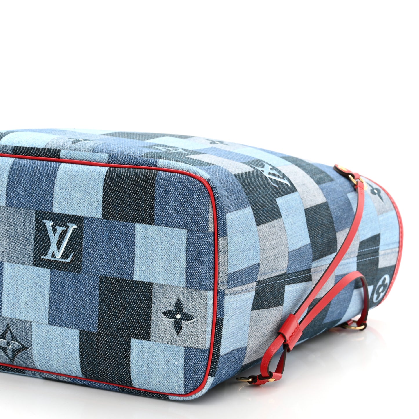 Denim Damier Monogram Patchwork Neverfull Blue Rouge