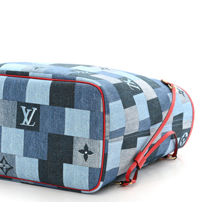 Louis Vuitton Denim Damier Monogram Patchwork Neverfull Blue Rouge 12 of 13