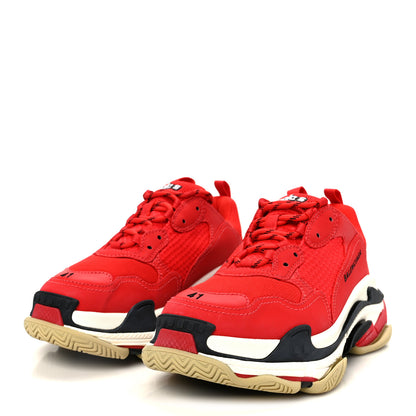 Balenciaga Washed Effect Fabric Mesh Mens Triple S Sneakers 41 Red Black 4 of 10