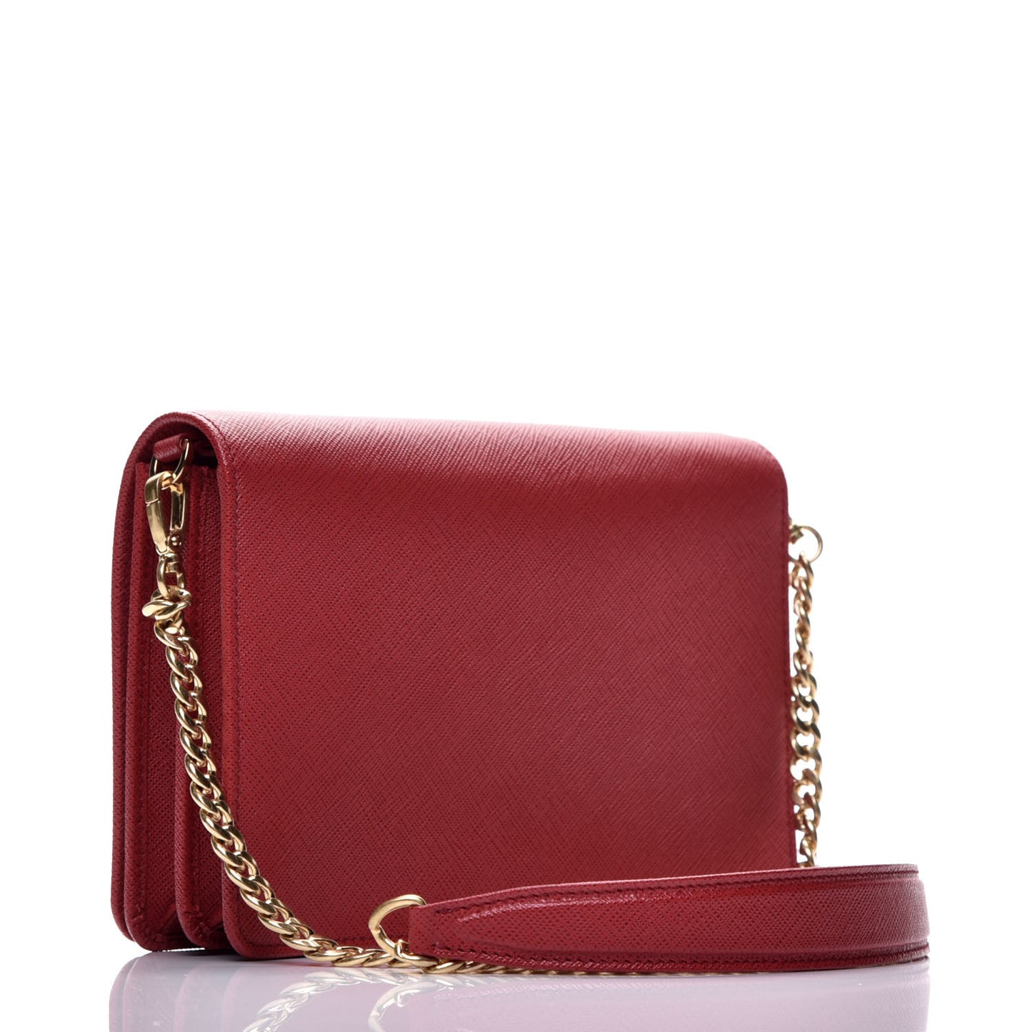 Saffiano Lux Monochrome Chain Wallet Fuoco