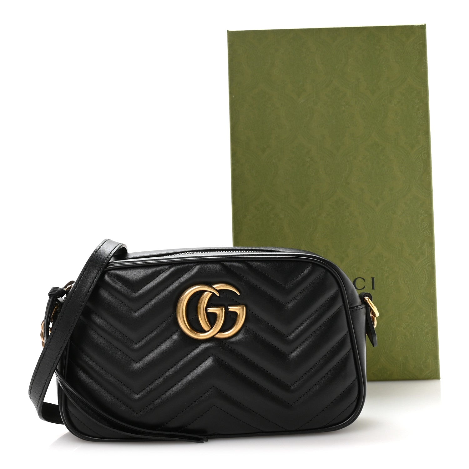 Gucci Calfskin Matelasse Small GG Marmont Chain Shoulder Bag Black 11 of 11