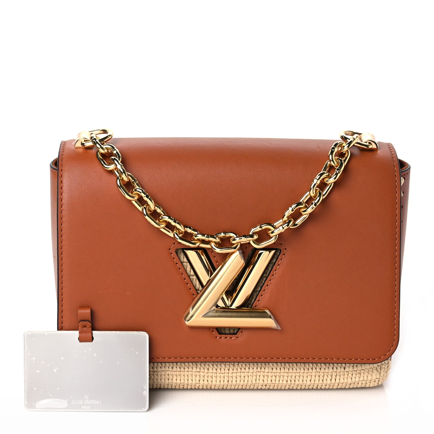 Louis Vuitton Calfskin Raffia Twist Shoulder Bag MM Caramel 1 of 9