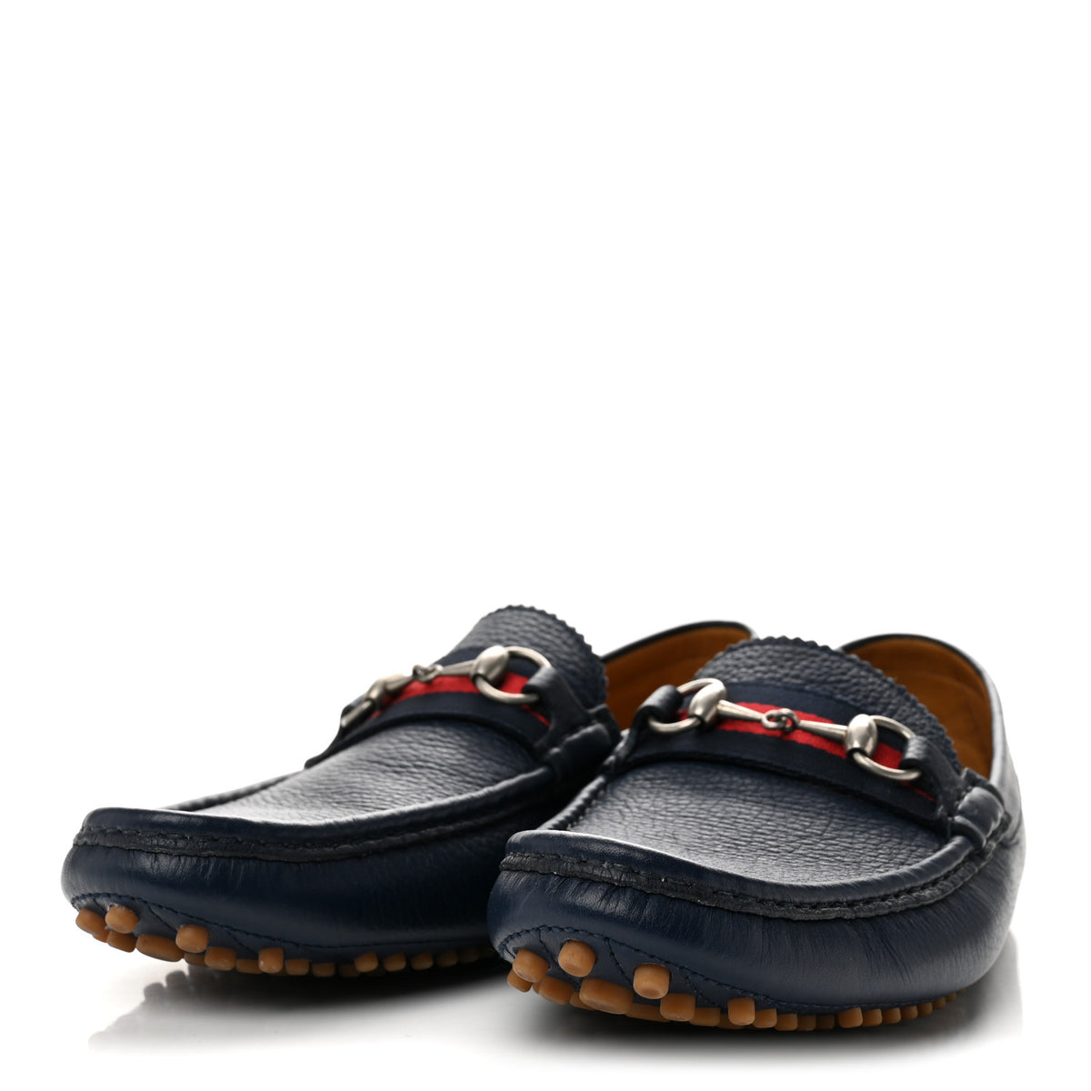 Road Calfskin Web Mens Horsebit Driver Loafers 9 Maritime