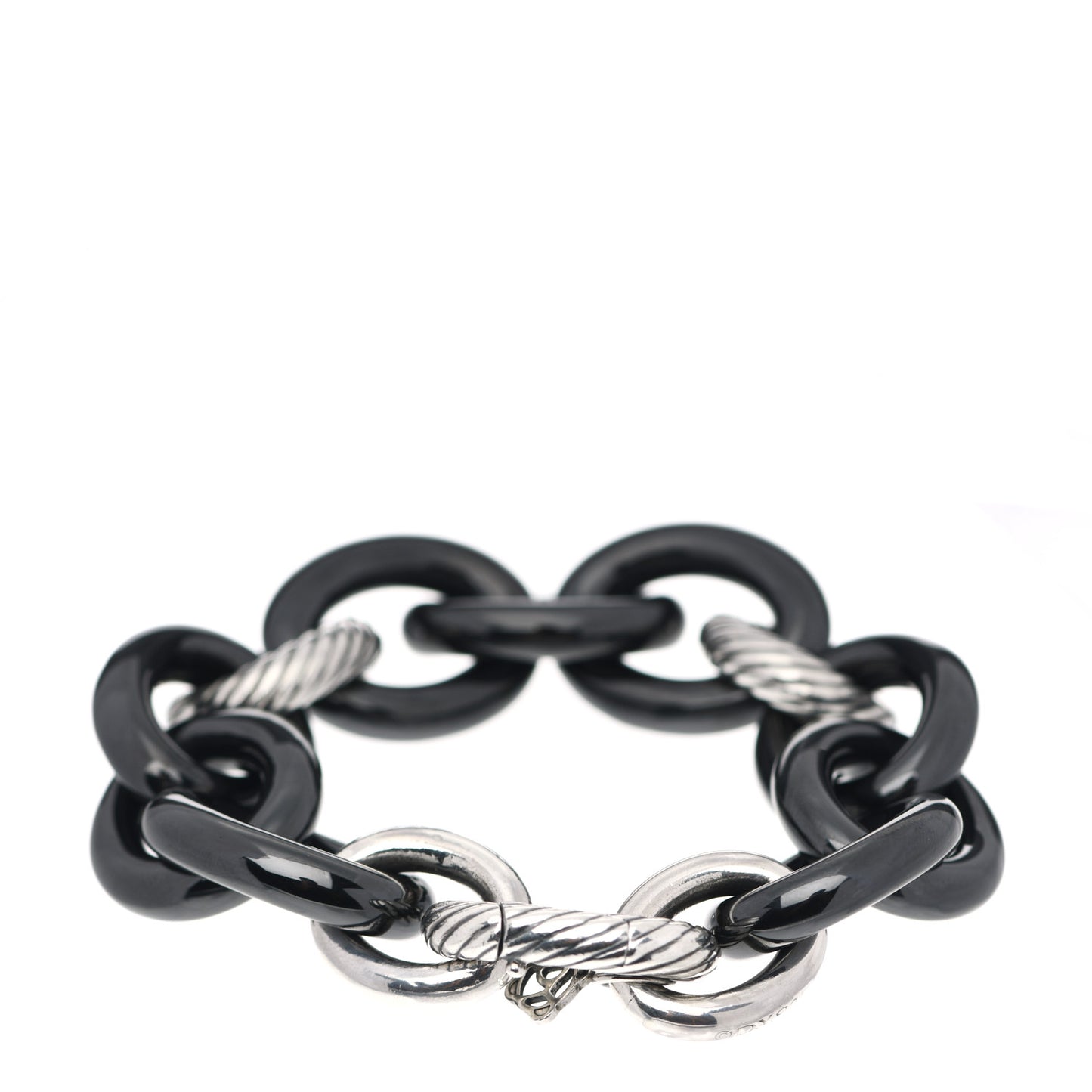 Sterling Silver Black Ceramic 17mm Extra Large Oval Link Bracelet