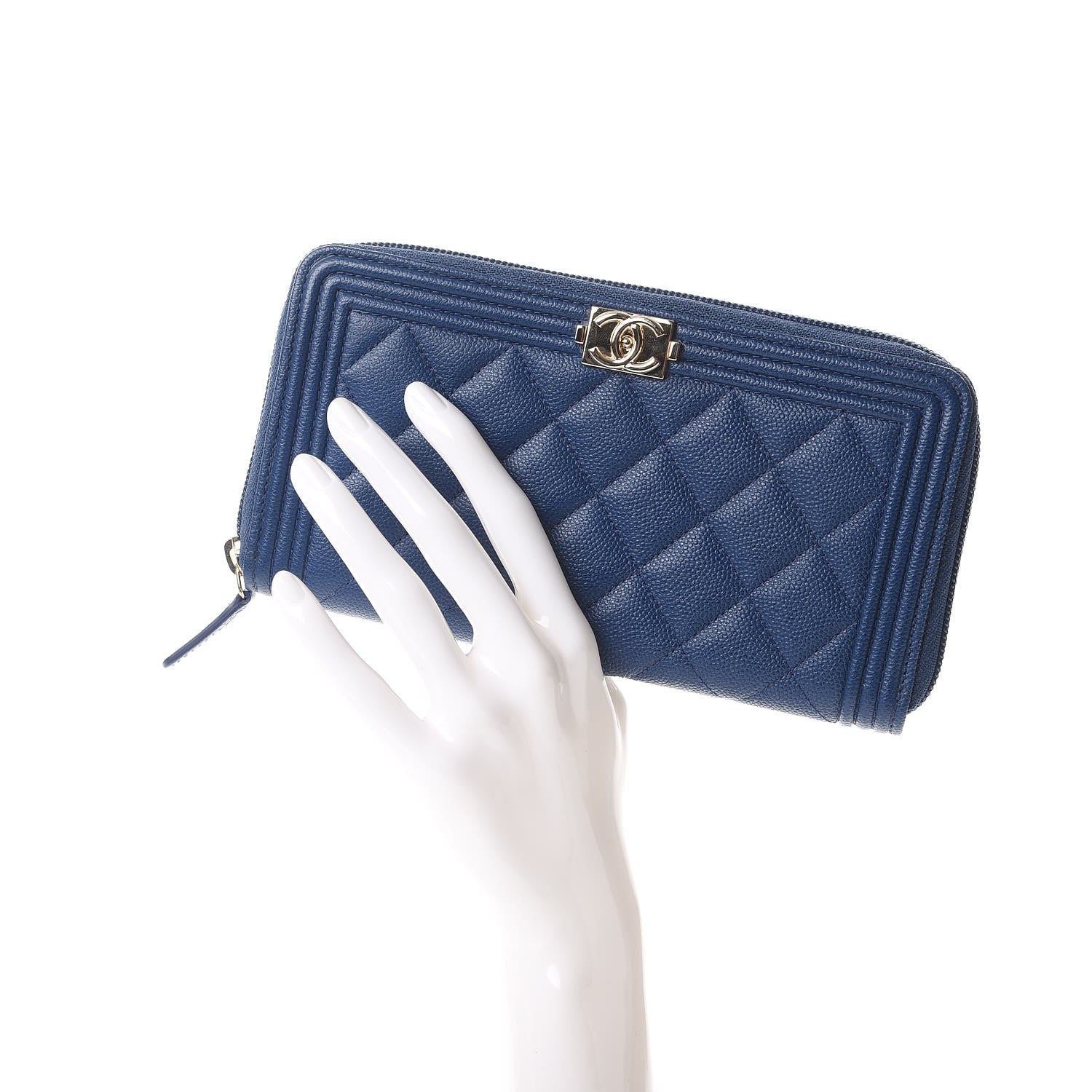Chanel Caviar Large Zip Around Boy Wallet Blue 2 of 8