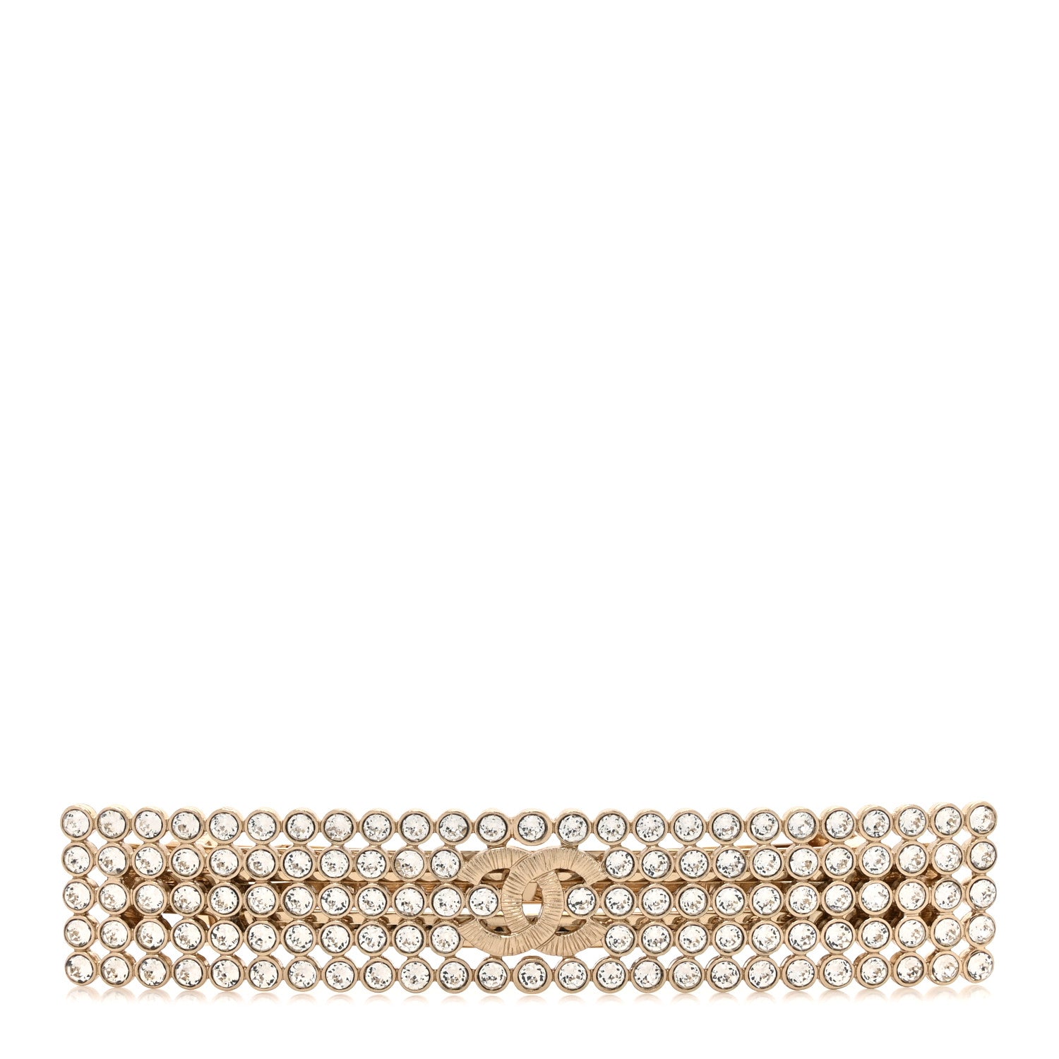 Chanel Metal Crystal CC Hair Clip Barrette Gold 1 of 4