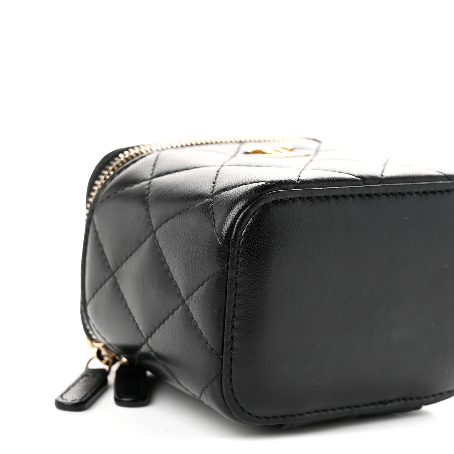 Lambskin Quilted Top Handle Mini Vanity Case With Chain Black